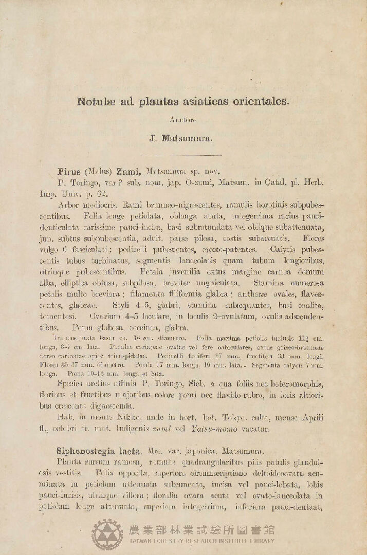 THE BOTANICAL MAGAZINE Volume XIII Nos. 143-154 歐文ノ部