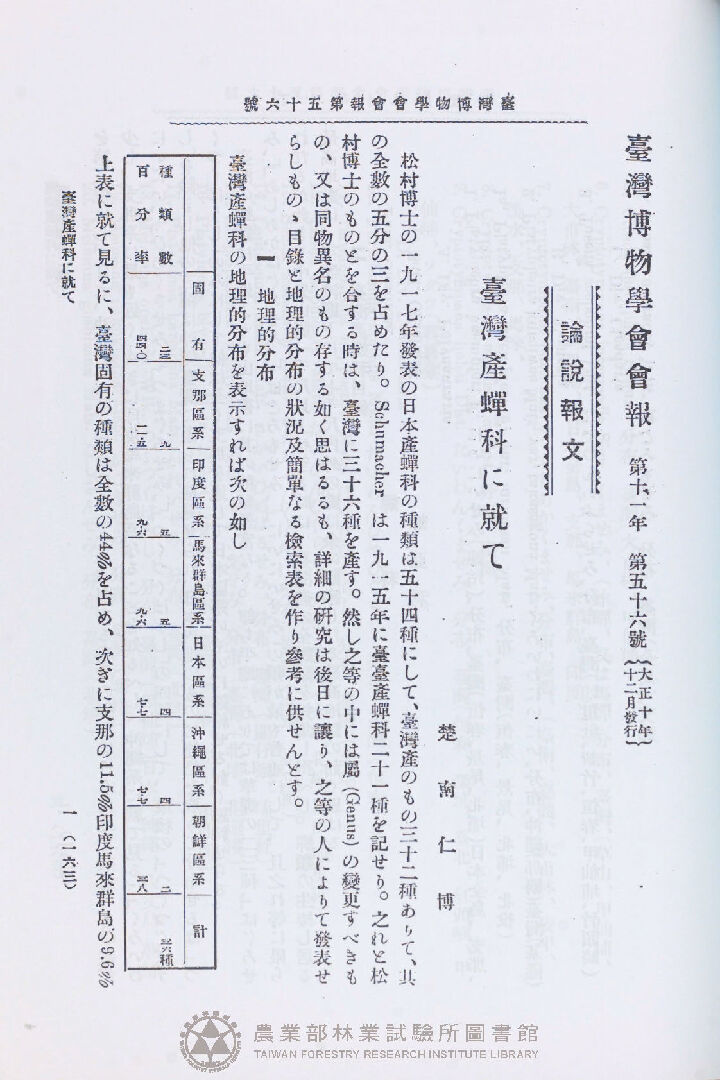 臺灣博物學會會報<br />第十一卷 第五十六號